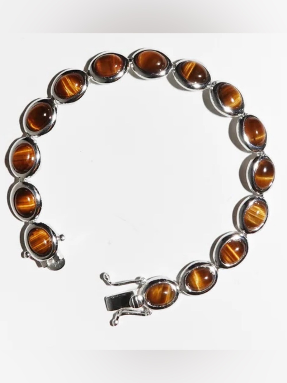 Vintage Tiger Eye Bracelet in Brown and Gold-Toned Silver